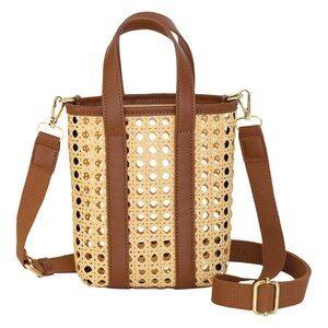 Rattan Crossbdoy Bag - Mini Tote Brown